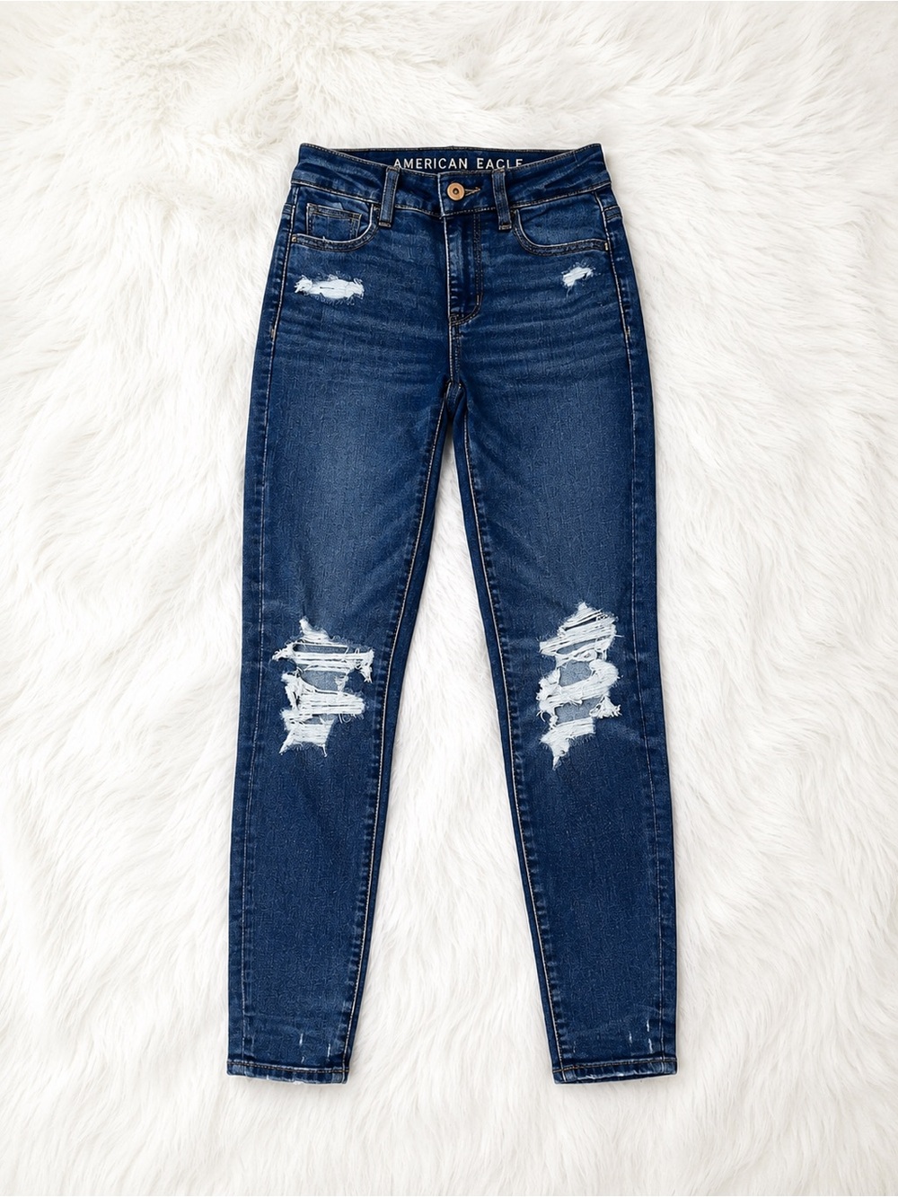 American Eagle High Rise Jegging Jeans Size 00 Dark Wash Distressed Stretch
